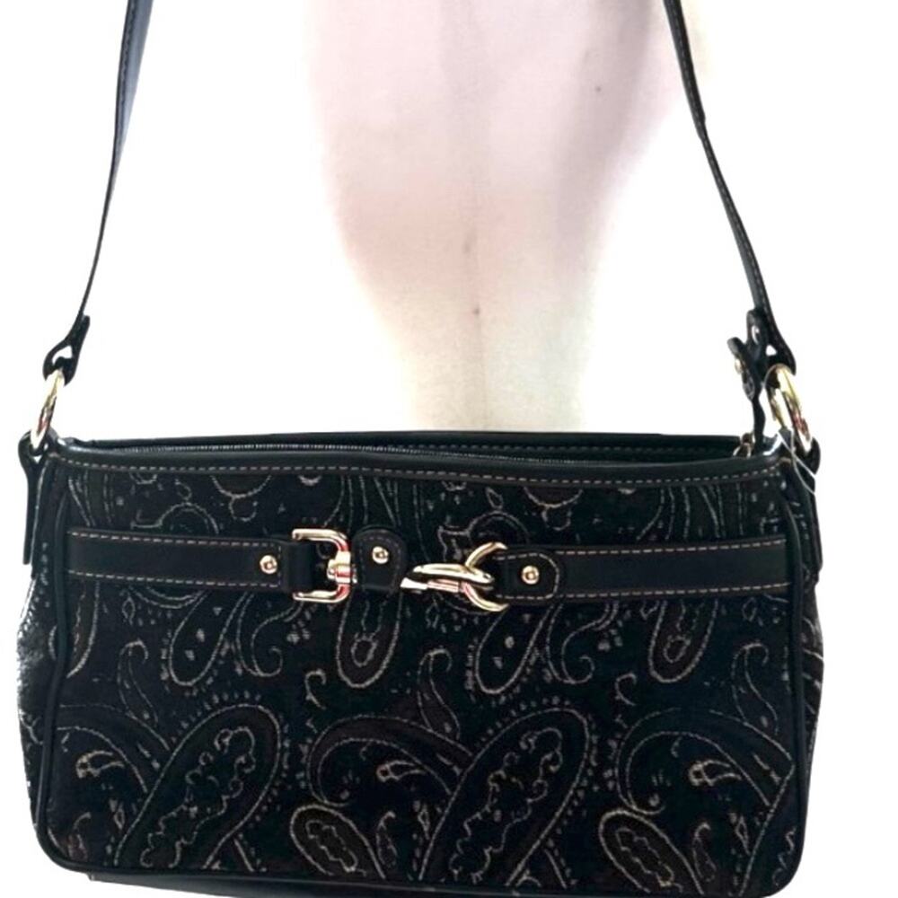 Etienne Aigner Handbag Purse Fabric Paisley Tapestry Design Hang Tag Charm